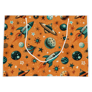 Vintage Spacecraft Rocket Ships Pattern -Cosmos Large Gift Bag