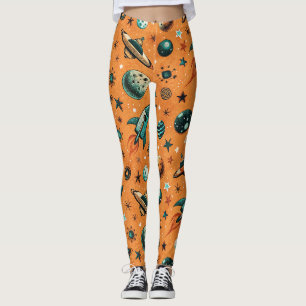 Vintage Spacecraft Rocket Ships Pattern -Cosmos Leggings