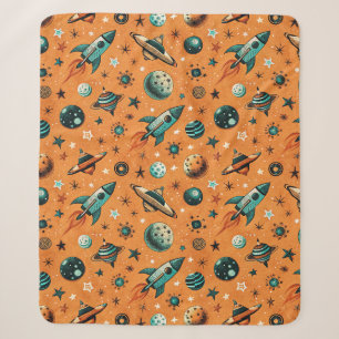 Vintage Spacecraft Rocket Ships Pattern -Cosmos Sherpa Blanket