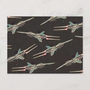vintage spaceship pattern postcard