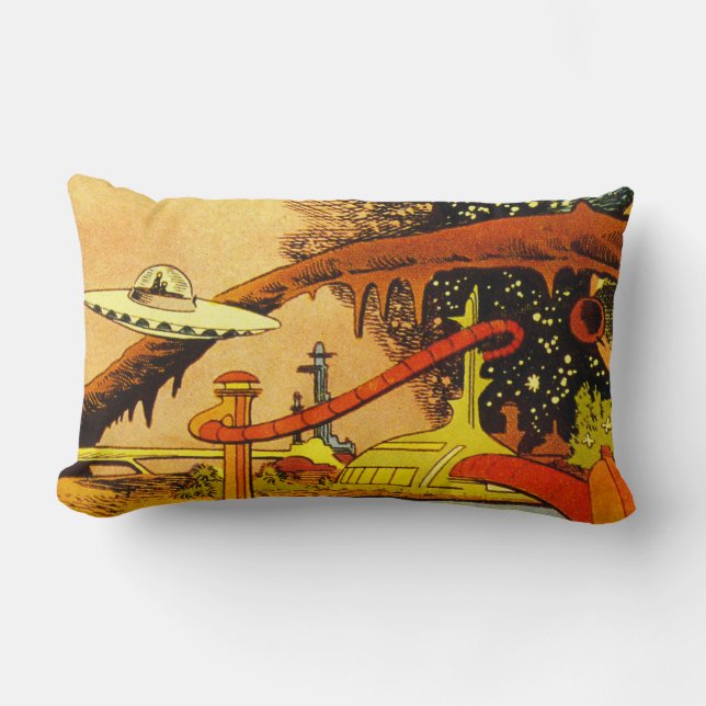 Vintage Spaceship Scene Lumbar Pillow  (Front)