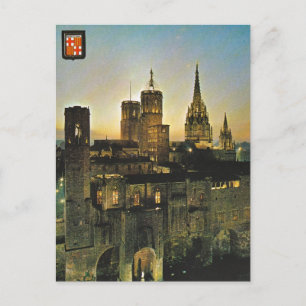 Vintage Spain, Barcelona at sunset Postcard