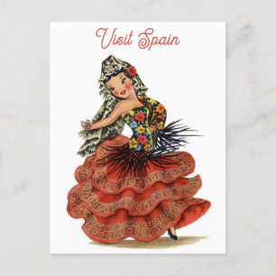 Vintage Spain Flamenco Dancer Travel Postcard