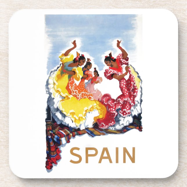 Vintage Spain Flamenco Dancers Travel Poster Coaster (Front)