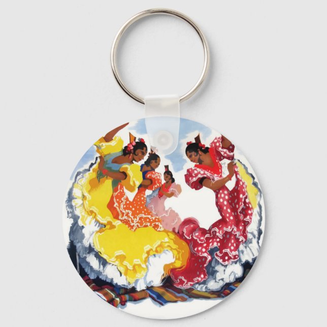 Vintage Spain Flamenco Dancers Travel Poster Key Ring (Front)