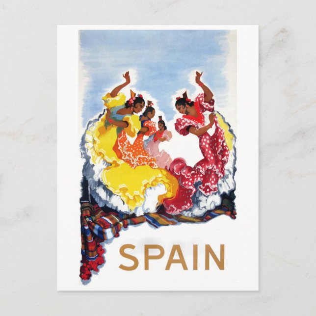 Vintage Spain Flamenco Dancers Travel Poster Postcard (Front)