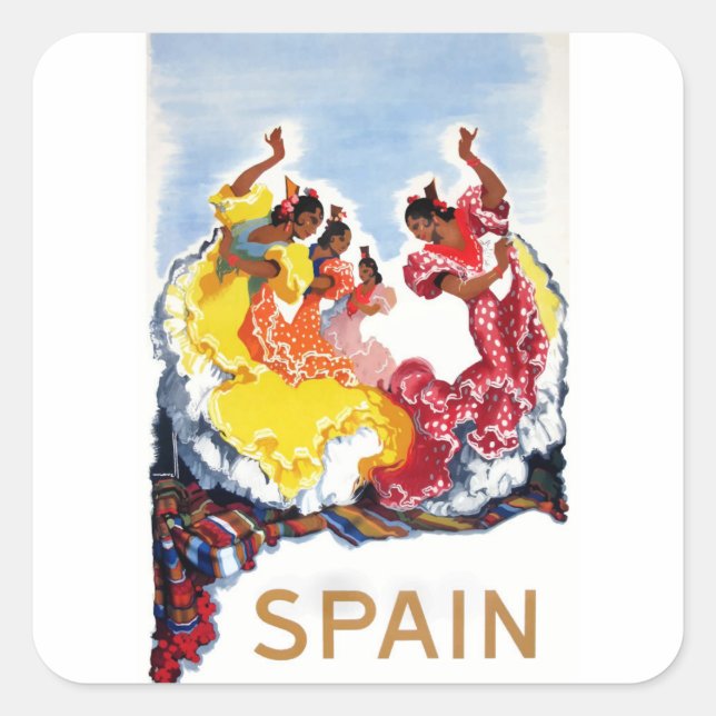 Vintage Spain Flamenco Dancers Travel Poster Square Sticker (Front)