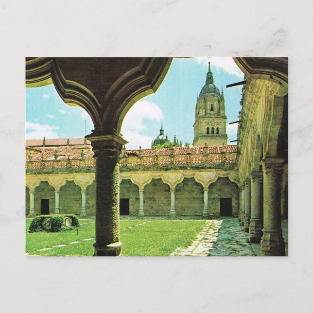 Vintage Spain, Salamanca, Schools Yard, Cathedral Postcard (Front)