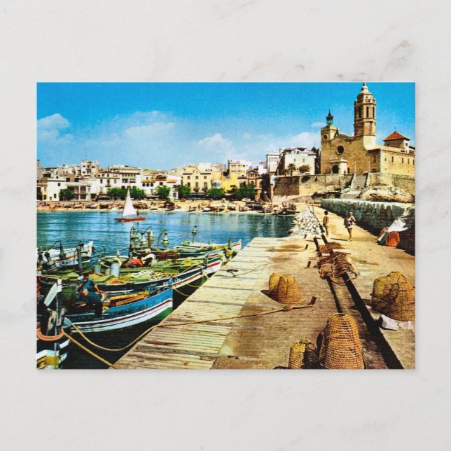 Vintage Spain, Sitges waterfront Postcard (Front)
