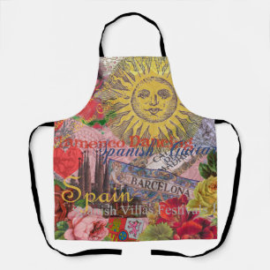 Vintage Spain Sunshine Travel Collage Retro Europe Apron