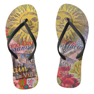 Vintage Spain Sunshine Travel Collage Retro Europe Flip Flops