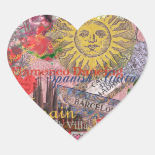 Vintage Spain Sunshine Travel Collage Retro Europe Heart Sticker