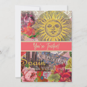 Vintage Spain Sunshine Travel Collage Retro Europe Invitation