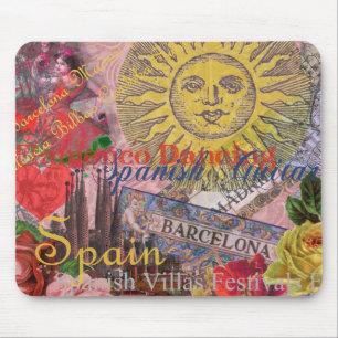 Vintage Spain Sunshine Travel Collage Retro Europe Mouse Mat