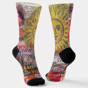 Vintage Spain Sunshine Travel Collage Retro Europe Socks