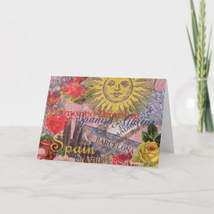 Vintage Spain Sunshine Travel Collage Retro Europe Thank You Card