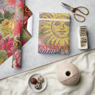 Vintage Spain Sunshine Travel Collage Retro Europe Wrapping Paper