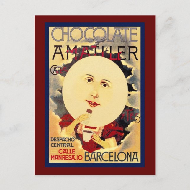 Vintage Spanish Chocolate Ad Postcard (Front)