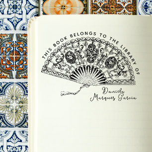 Vintage Spanish Fan Custom Handwritten Name Book  Rubber Stamp