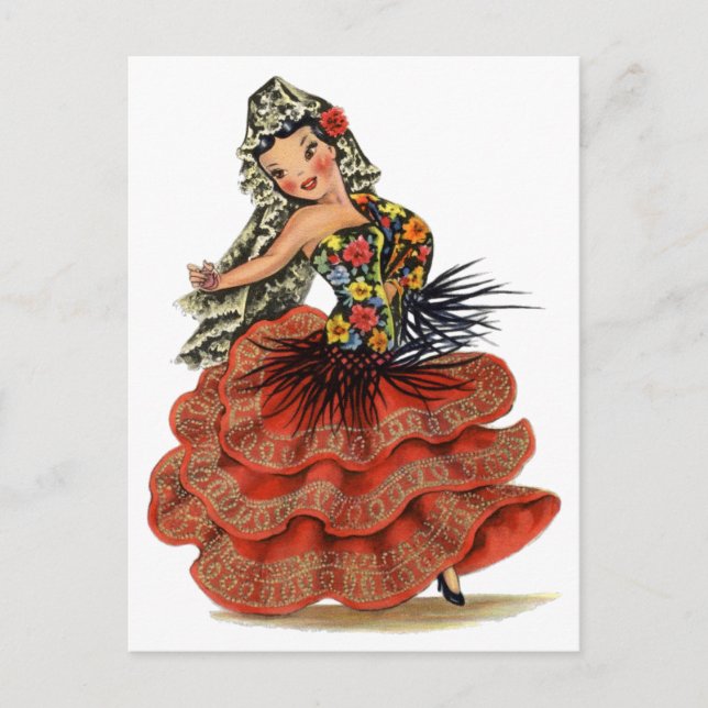 Vintage Spanish Flamenco Dancer traditional dress Postcard (Front)
