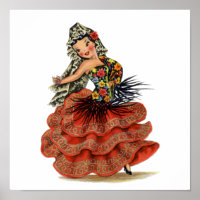 Vintage Spanish Flamenco Dancer traditional dress