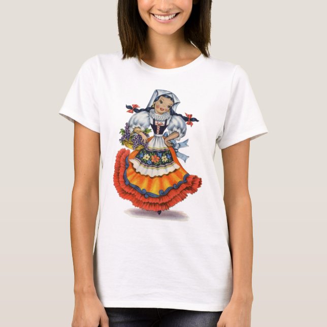 Vintage Spanish girl traditional dress T-Shirt (Front)