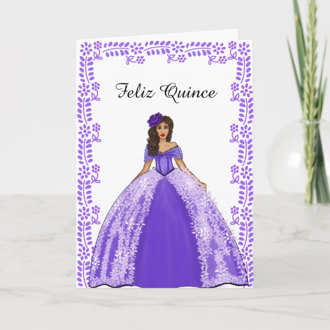 Vintage Spanish Purple Quinceanera Dress Birthday  Card (Front)