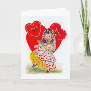 Vintage Spanish Senorita Valentine Holiday Card