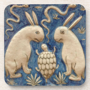 Vintage Spanish Tile Animal Rabbit Tortoise Blue Coaster