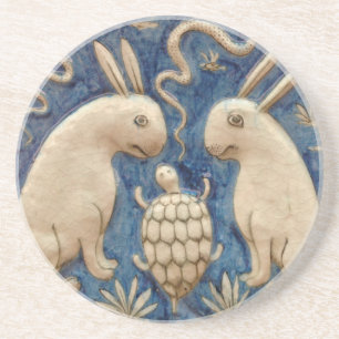 Vintage Spanish Tile Animal Rabbit Tortoise Blue Coaster