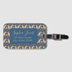 Vintage Spanish Tile Animal Rabbit Tortoise Blue Luggage Tag