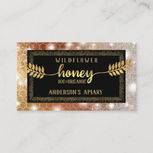 Vintage sparkle gold calligraphy honey branch business card