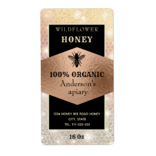 Vintage sparkle rose gold bee logo honey jar