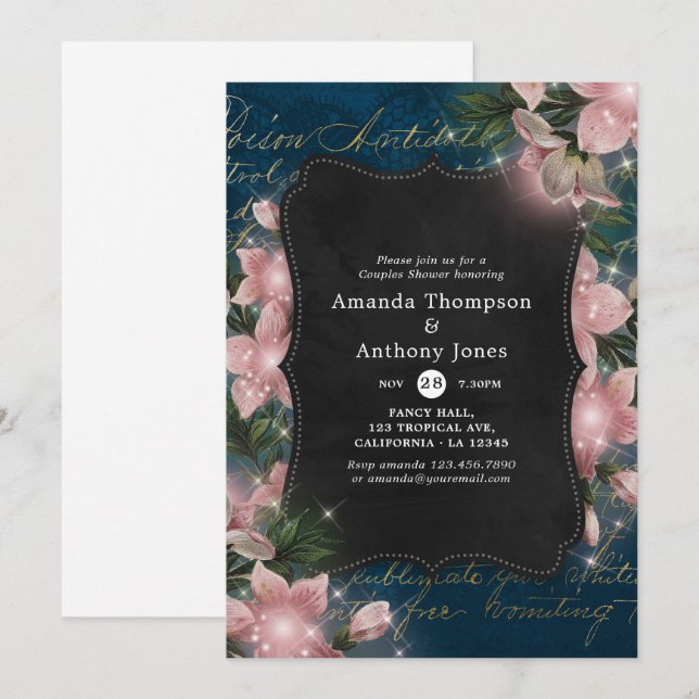 Vintage Sparkling Floral Woodland Couples Shower Invitation (Front/Back)