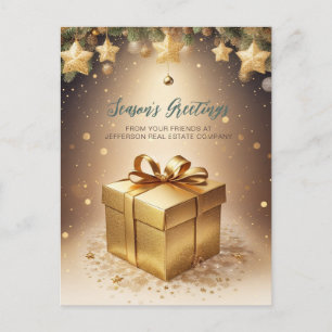 Vintage Sparkling Gold Christmas Gift Business Holiday Postcard