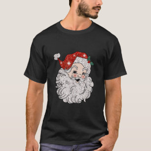Vintage Sparkling Print Santa Clause Merry Christm T-Shirt