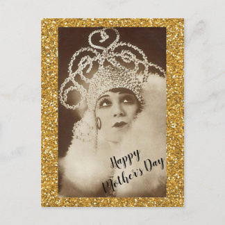 Vintage Sparkly Gold Diva Mothers Day Postcard