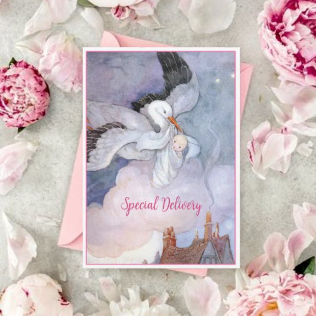 Vintage Special Delivery Stork Baby Shower Invitation (Creator Uploaded)