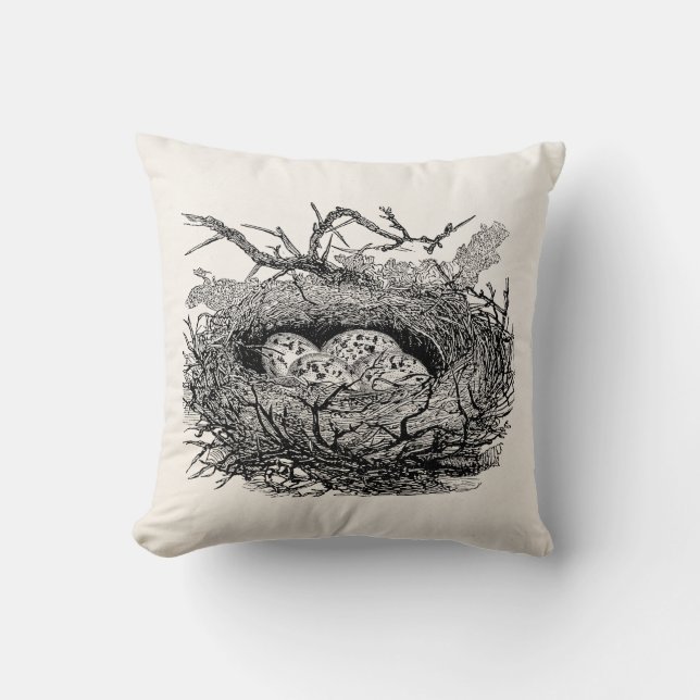 Vintage Speckled Eggs Bird Nest Personalised Birds Cushion (Front)