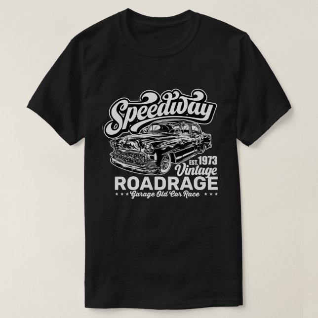 Vintage Speedway Classic Car Race White Graphic T-Shirt (Design Front)