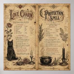 Vintage Spell Book Pages Grimoire Poster
