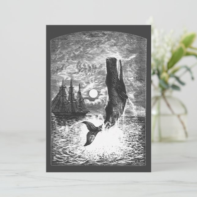 Vintage Sperm Whale Breaching, Marine Life Animals (Standing Front)