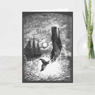 Vintage Sperm Whale Breaching, Marine Life Animals Card