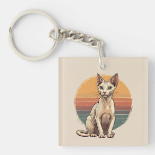 Vintage Sphynx Cat Mom Retro Art Key Ring