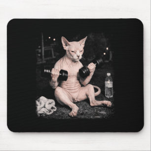 Vintage sphynx cat workout funny fitness cat mouse mat