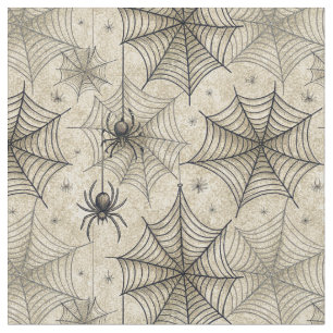 Vintage Spiders and Webs Halloween Pattern Fabric
