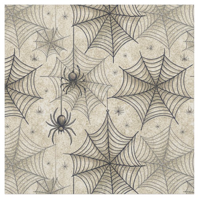 Vintage Spiders and Webs Halloween Pattern Fabric (Close Up)