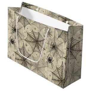 Vintage Spiders and Webs Halloween Pattern Large Gift Bag