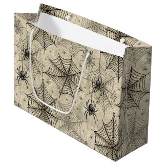 Vintage Spiders and Webs Halloween Pattern Large Gift Bag