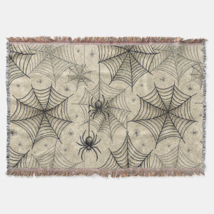 Vintage Spiders and Webs Halloween Pattern Throw Blanket
